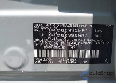 2021 Toyota Rav4 Xle из США, поврежденный, VIN 2T3W1RFV6MW152395